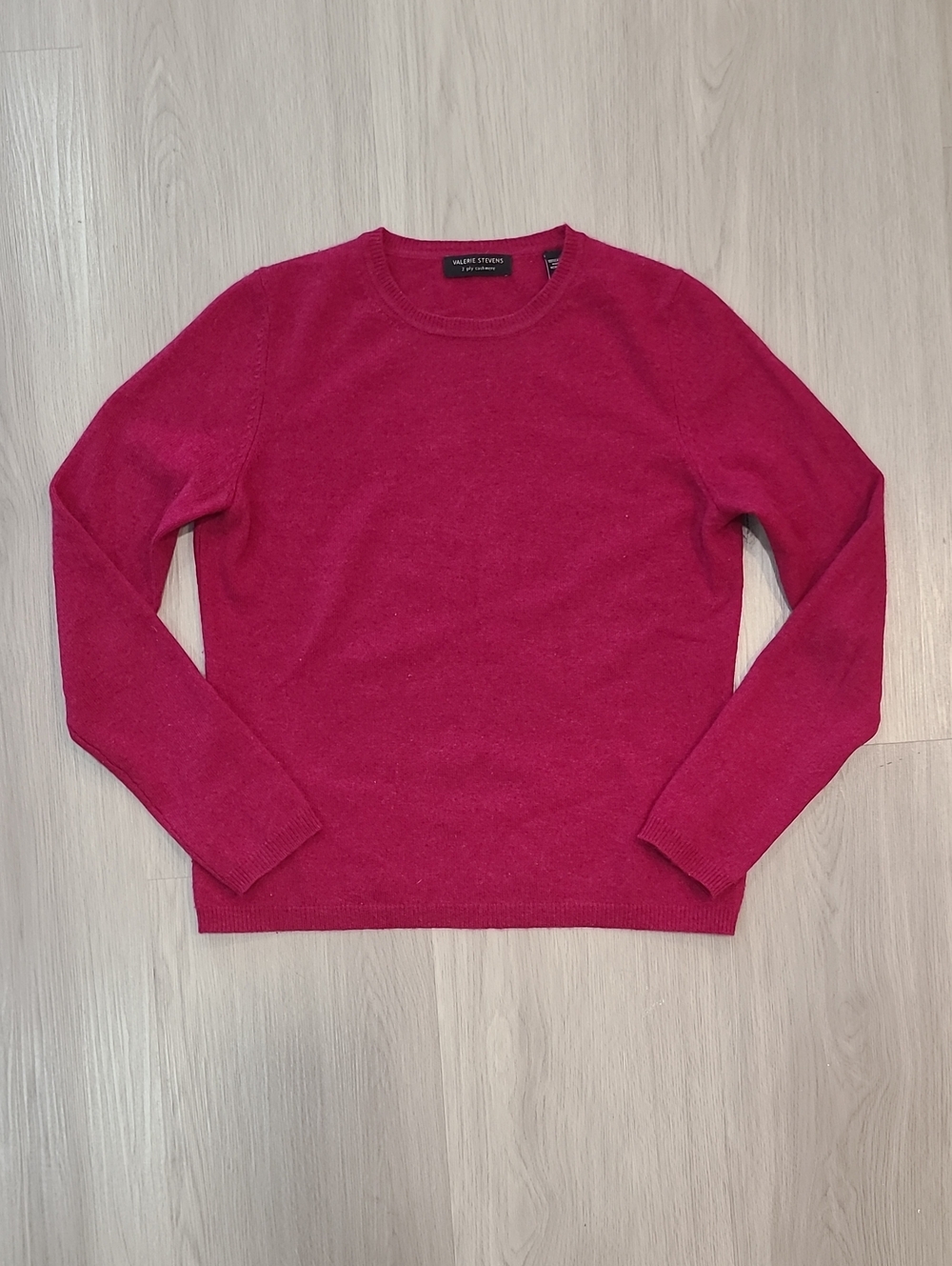 Valerie Stevens 100% 2 Ply Cashmere Magenta Crewneck Sweater Berry Pink Small